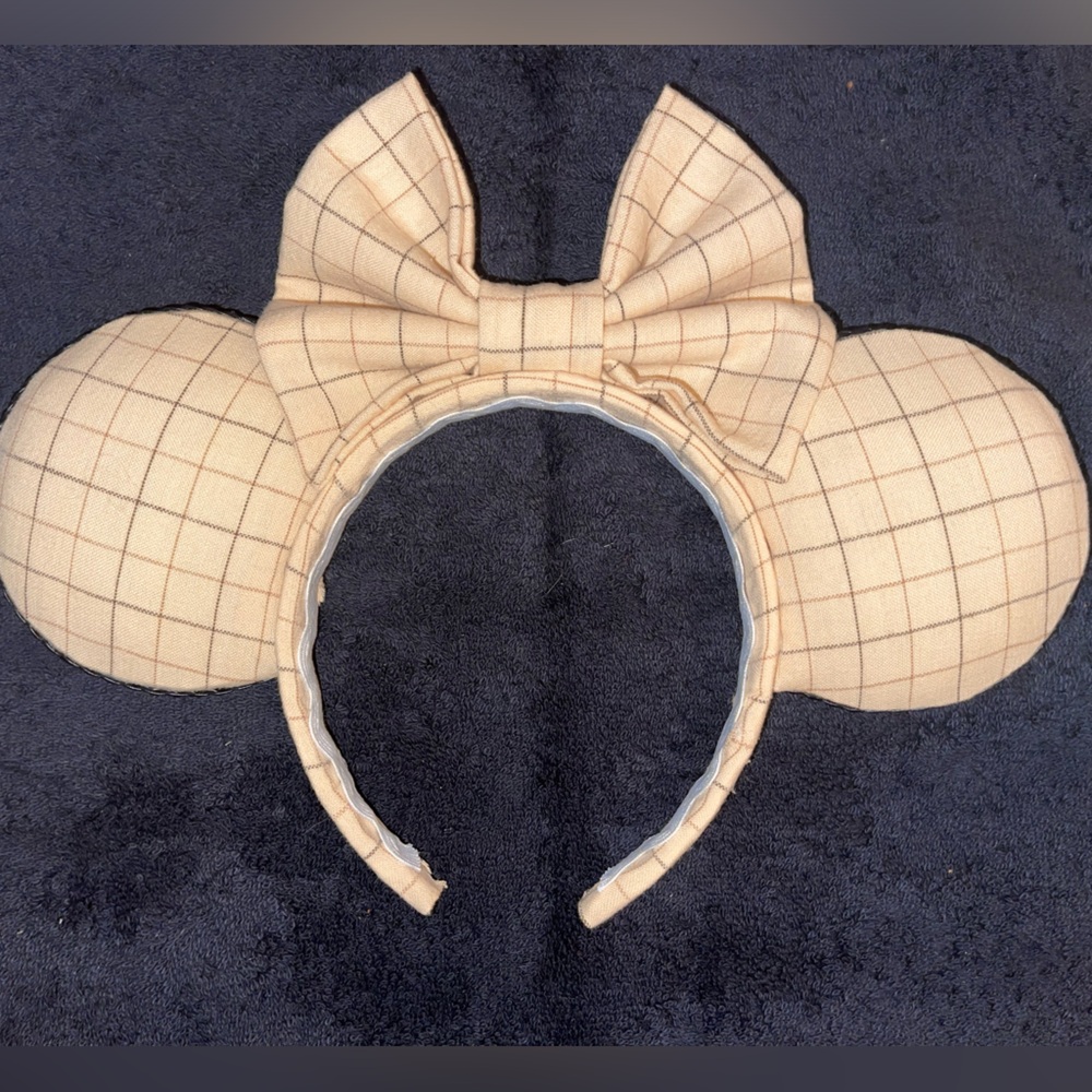Cream plaid handmade Mickey ears